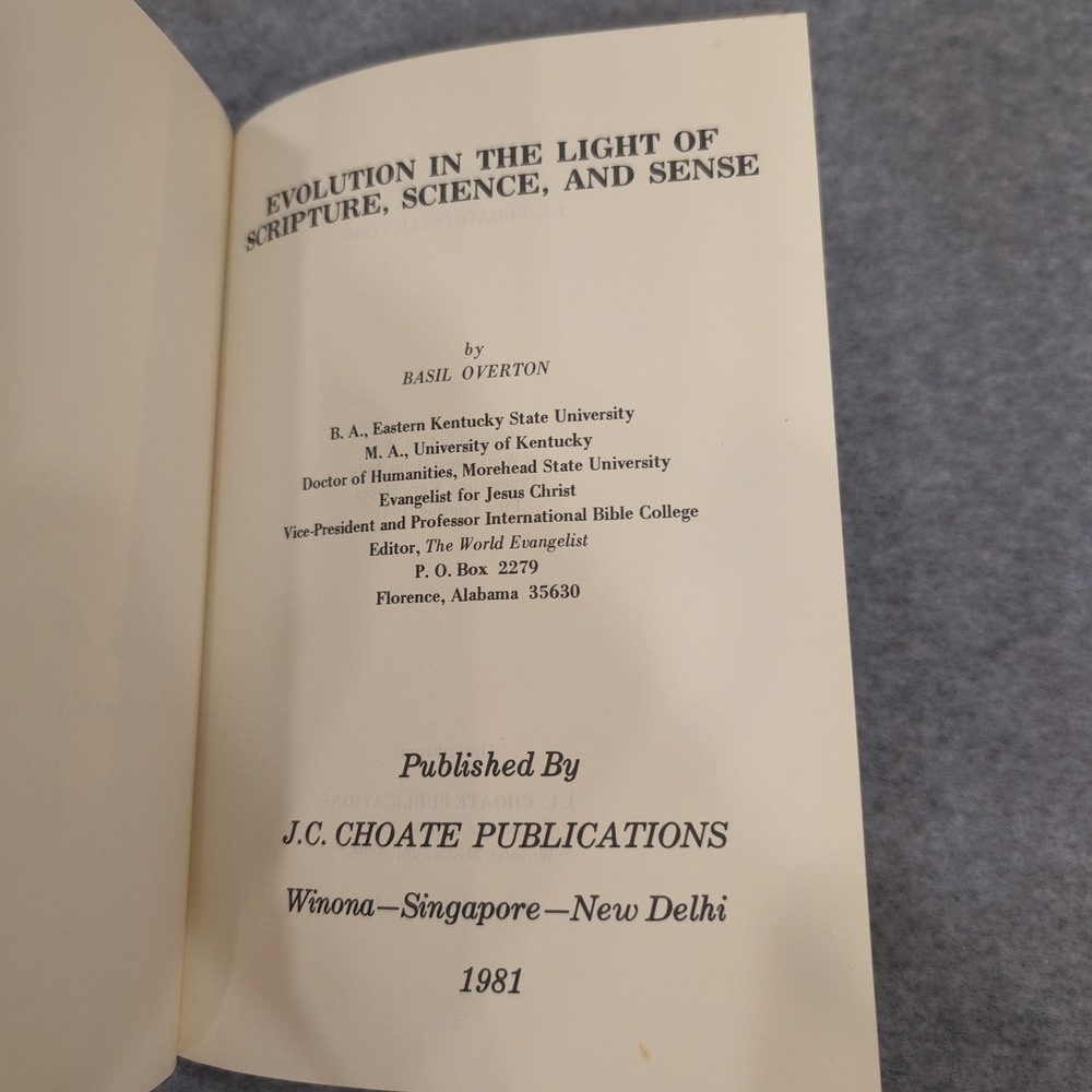 Evolution in the Light of Scripture Science and Sense, Basil Overton 1981 Signed - Picture 4 of 5